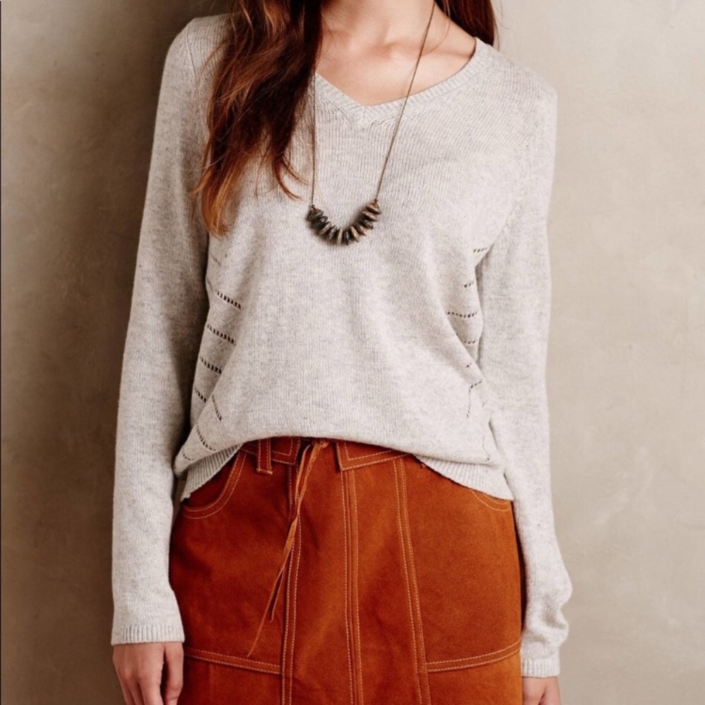 Moth Anthropologie Heather Gray Tie Back Sweater